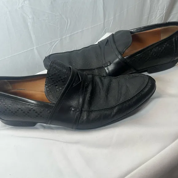 GUCCI Hilary Lux Black Diamond Penny Loafers Leather Men Size 10.5 Made In Italy