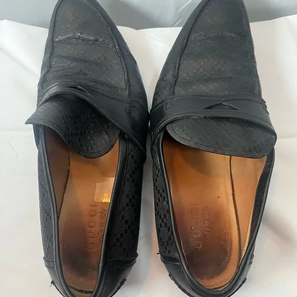 GUCCI Hilary Lux Black Diamond Penny Loafers Leather Men Size 10.5 Made In Italy