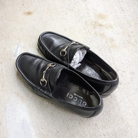 Gucci Horsebit Loafers Black Leather Men 8.5 D Snaffle
