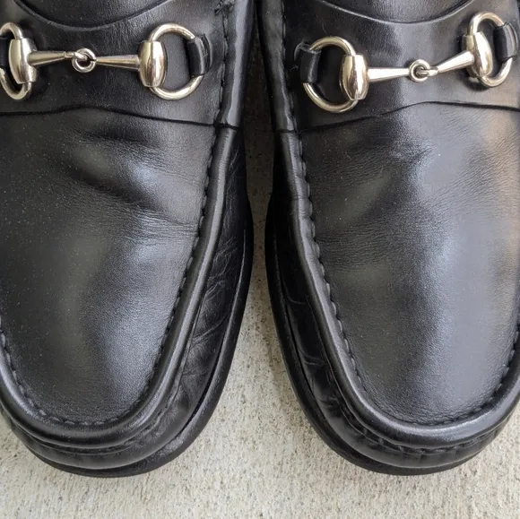 Gucci Horsebit Loafers Black Leather Men 8.5 D Snaffle