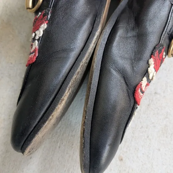 Gucci Horsebit Loafers Black Leather Red Wolf Men 7.5 Snaffle
