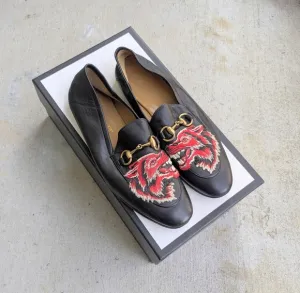 Gucci Horsebit Loafers Black Leather Red Wolf Men 7.5 Snaffle