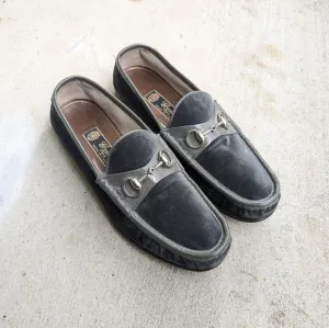 Gucci Horsebit Loafers Gray Velvet Patent Leather Men 9.5