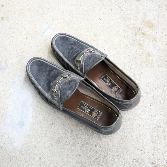 Gucci Horsebit Loafers Gray Velvet Patent Leather Men 9.5