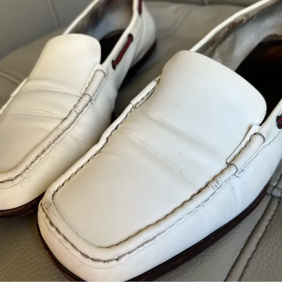 Gucci Leather Loafers Sz 7 B White Square Toe