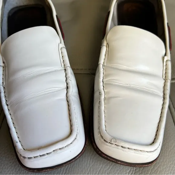Gucci Leather Loafers Sz 7 B White Square Toe