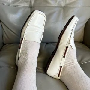 Gucci Leather Loafers Sz 7 B White Square Toe