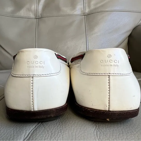 Gucci Leather Loafers Sz 7 B White Square Toe