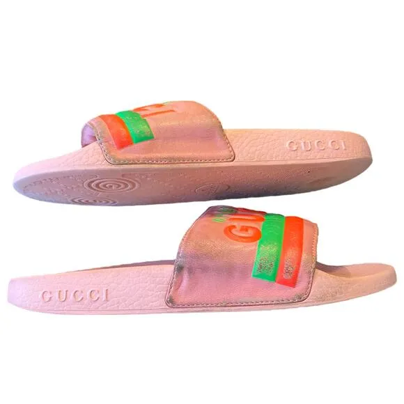 Gucci Limited Edition Authentic Neon Pink Pool Beach Slides Size 6