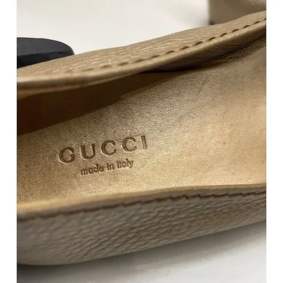 Gucci Marmont Muted Gold Leather Bamboo Flats Ballet Slipper Italy Sz EU 36