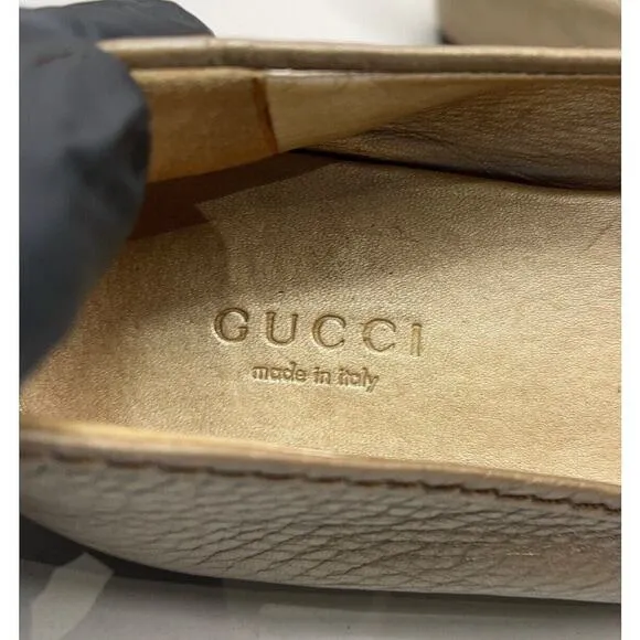 Gucci Marmont Muted Gold Leather Bamboo Flats Ballet Slipper Italy Sz EU 36