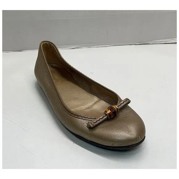 Gucci Marmont Muted Gold Leather Bamboo Flats Ballet Slipper Italy Sz EU 36