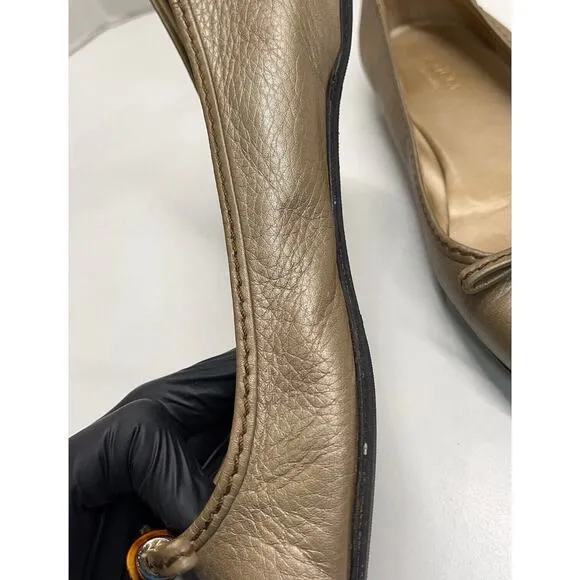 Gucci Marmont Muted Gold Leather Bamboo Flats Ballet Slipper Italy Sz EU 36