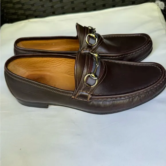 Gucci Men's Horse Bit Rich Brown Leather Loafers 7D