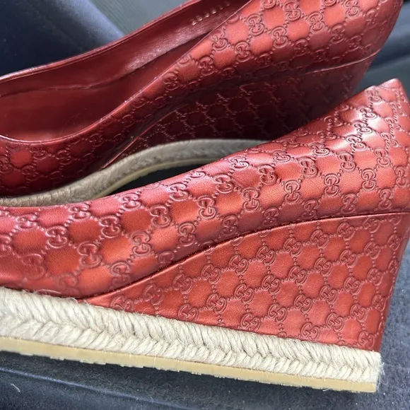 GUCCI Metallic Copper Horsebit Peep Toe Espadrilles Size 39