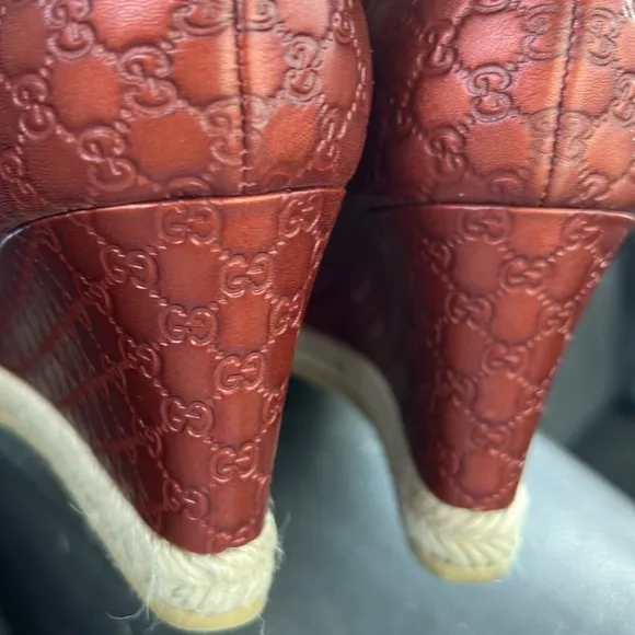 GUCCI Metallic Copper Horsebit Peep Toe Espadrilles Size 39