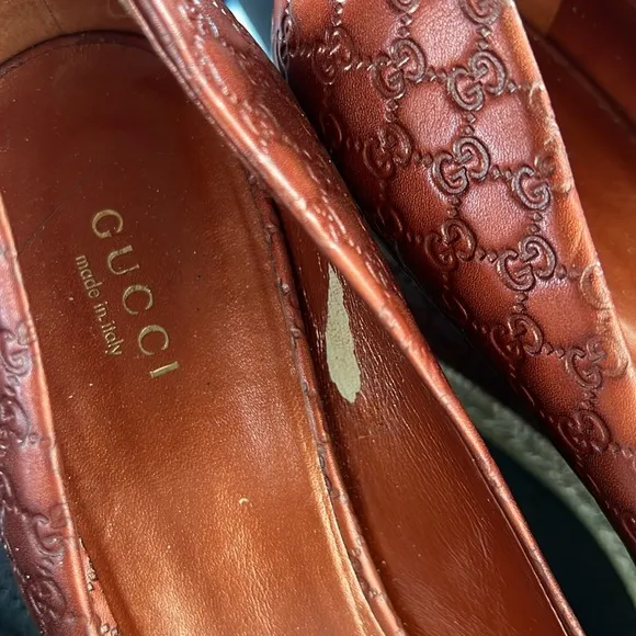 GUCCI Metallic Copper Horsebit Peep Toe Espadrilles Size 39