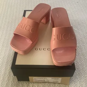 Gucci Pink Rubber Slide Sandals, 37