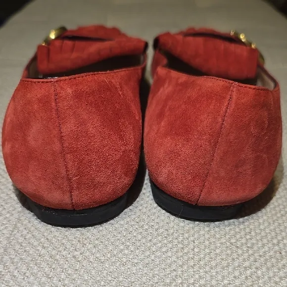 Gucci Red &amp; Gold Marmont Suede Fringe Loafers