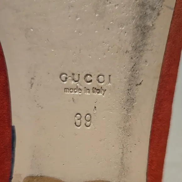 Gucci Red &amp; Gold Marmont Suede Fringe Loafers