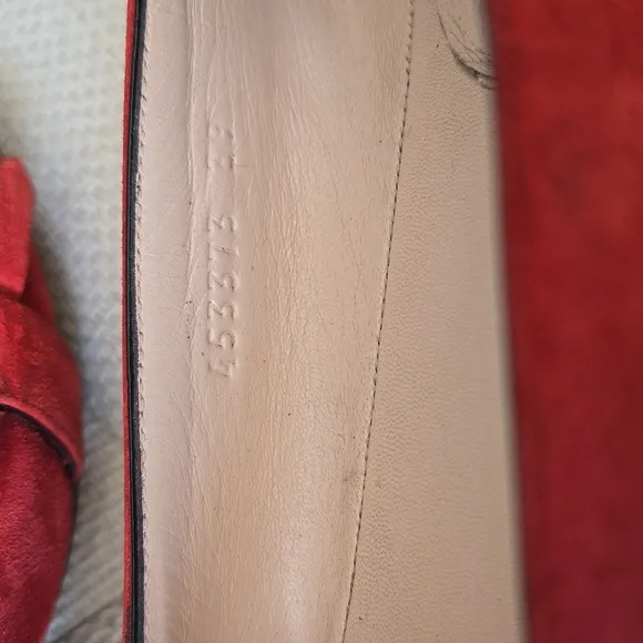 Gucci Red &amp; Gold Marmont Suede Fringe Loafers
