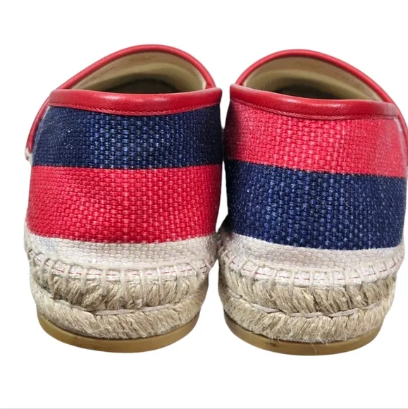 Gucci Sylvie Logo Espadrilles Red Blue Canvas Leather EU 40.5 US 10