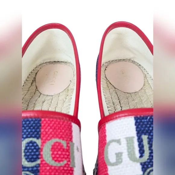 Gucci Sylvie Logo Espadrilles Red Blue Canvas Leather EU 40.5 US 10