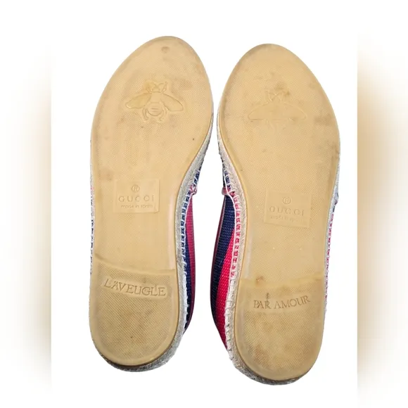 Gucci Sylvie Logo Espadrilles Red Blue Canvas Leather EU 40.5 US 10