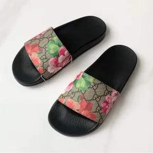 Gucci Women's Floral Slide Sandals - Black and Multicolor