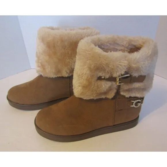 Guess GBG Los Angeles Aleya Brown Suede Ankle Boots Sherpa Lined NWOB Size 9