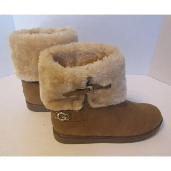 Guess GBG Los Angeles Aleya Brown Suede Ankle Boots Sherpa Lined NWOB Size 9