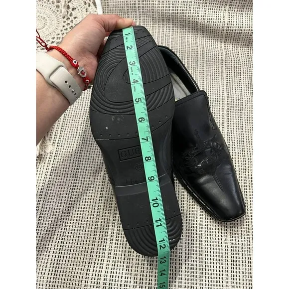 Guess Mgmicky Black Leather Embossed Sword &amp; Wings Western Loafers Size 10M