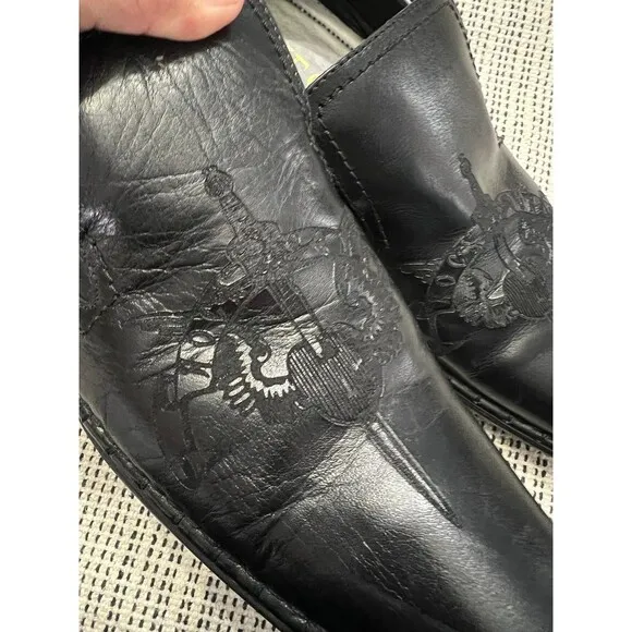 Guess Mgmicky Black Leather Embossed Sword &amp; Wings Western Loafers Size 10M