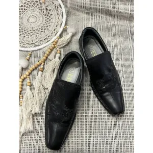 Guess Mgmicky Black Leather Embossed Sword &amp; Wings Western Loafers Size 10M