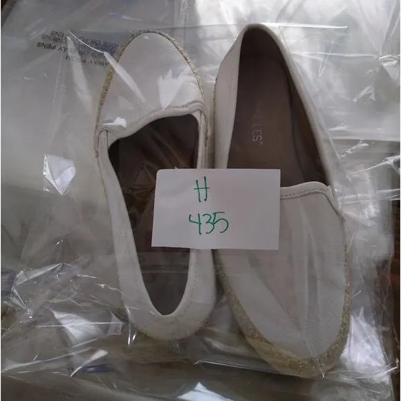 [H435] Aerosoles Women's White Leather &quot;Lets Drive&quot; Espadrille Flats, Size 6.5