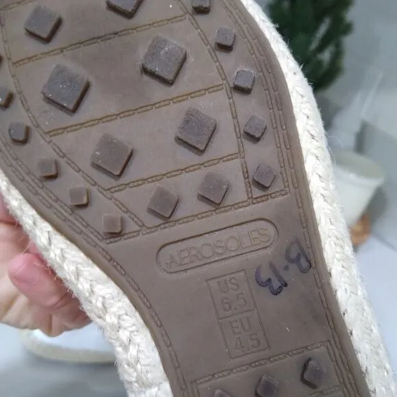 [H435] Aerosoles Women's White Leather &quot;Lets Drive&quot; Espadrille Flats, Size 6.5
