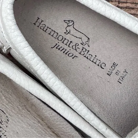 Harmont &amp; Blaine Jr. Toddler Loafers White Leather Red Blue Trim EU 26 US 9.5