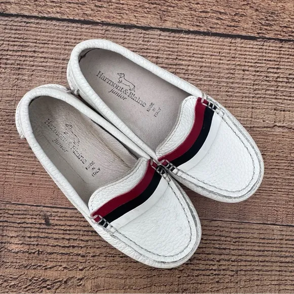 Harmont &amp; Blaine Jr. Toddler Loafers White Leather Red Blue Trim EU 26 US 9.5