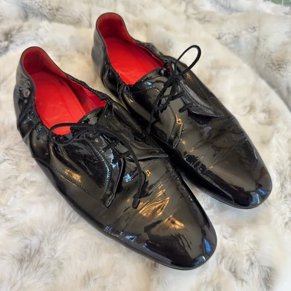 Hermes Black Patent Leather Lace-Up Loafers Size 39/ 9 U.S.
