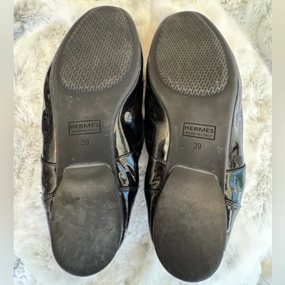Hermes Black Patent Leather Lace-Up Loafers Size 39/ 9 U.S.