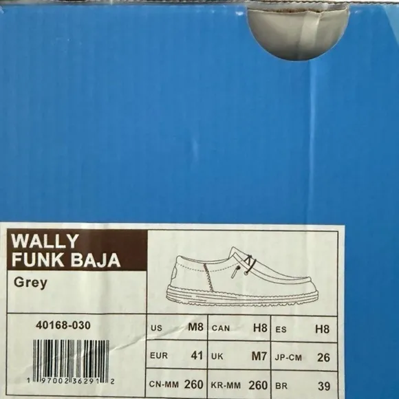 Hey Dude Gray Loafers with Moccasin Stitching Wally Funk Baha Grey Men’s Size 8