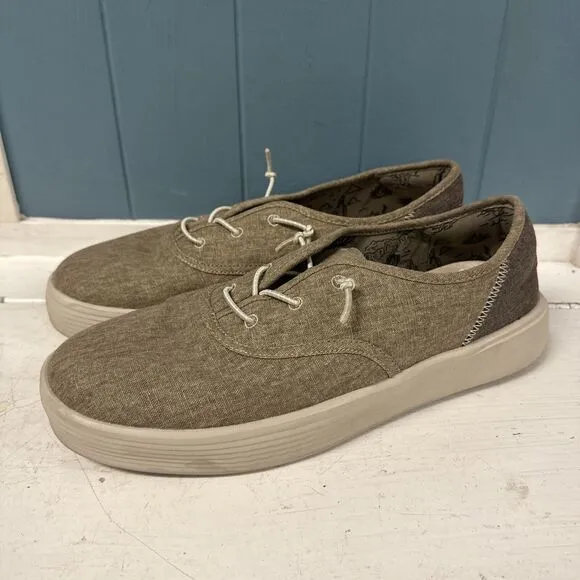 Hey Dude Shoes Men’s 9 Conway Craft Tan Linen White Sneakers Slip On Loafer
