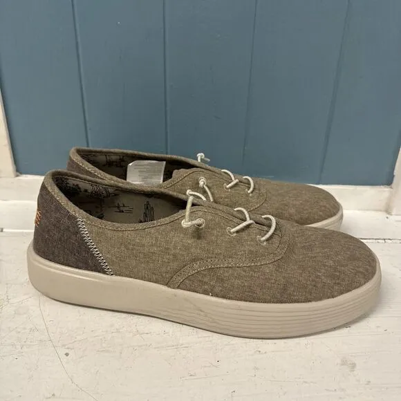 Hey Dude Shoes Men’s 9 Conway Craft Tan Linen White Sneakers Slip On Loafer
