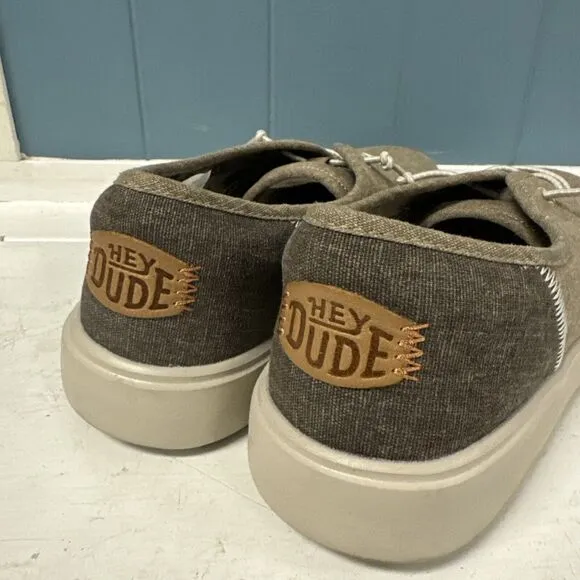 Hey Dude Shoes Men’s 9 Conway Craft Tan Linen White Sneakers Slip On Loafer