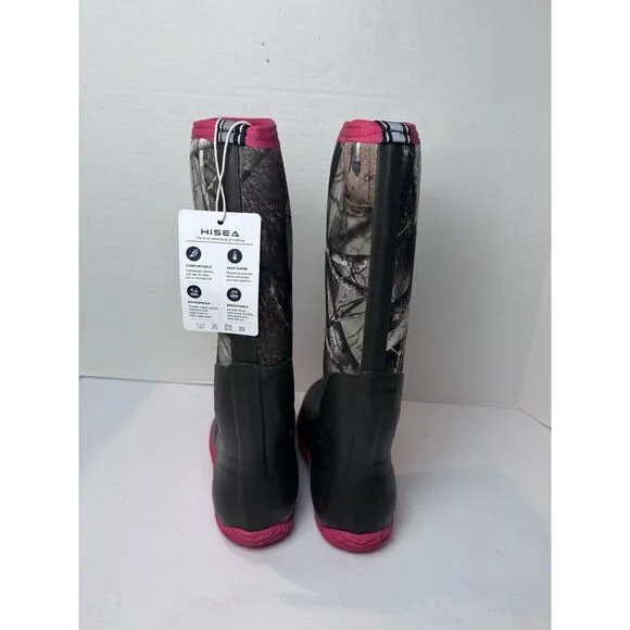 HISEA Women Waterproof Rain Boots Neoprene Rubber Pink Camo Sz 5 New Without Box