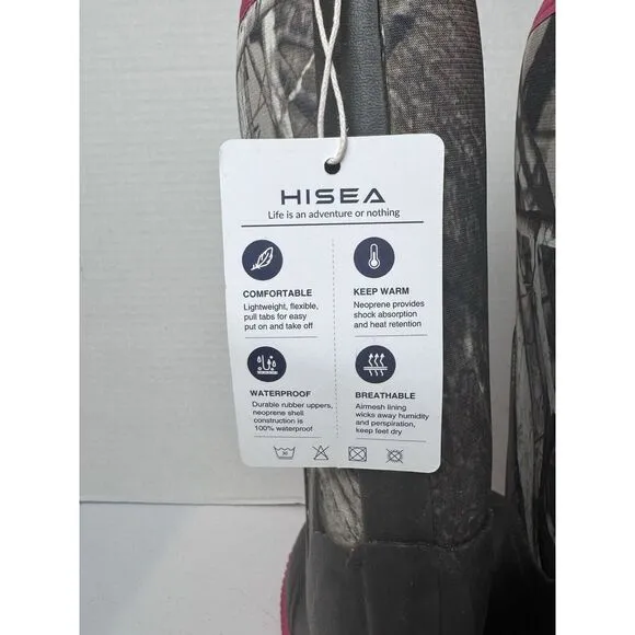 HISEA Women Waterproof Rain Boots Neoprene Rubber Pink Camo Sz 5 New Without Box