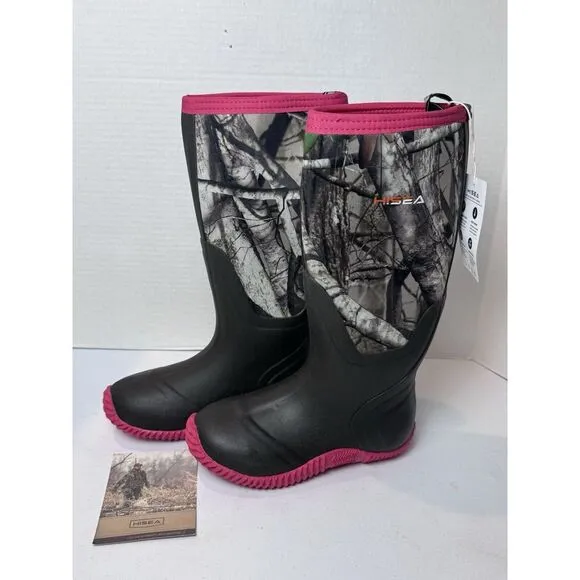 HISEA Women Waterproof Rain Boots Neoprene Rubber Pink Camo Sz 5 New Without Box