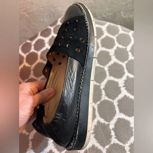 Hispanitas Black Perforated Slip-On Espadrilles made in Spain suede and patent