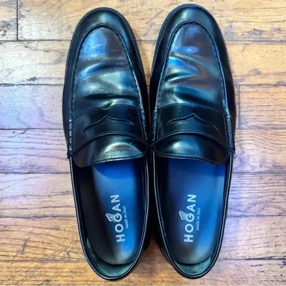 Hogan Club Guardolo Leather Loafers in Black Size 9.5