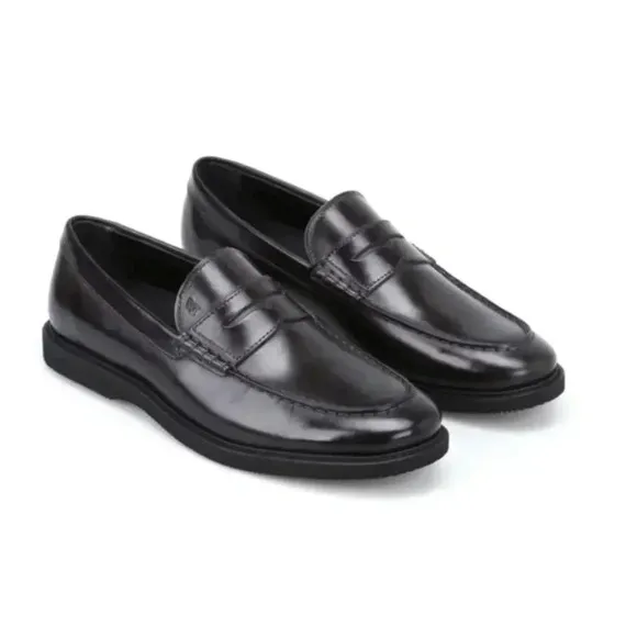Hogan Club Guardolo Leather Loafers in Black Size 9.5